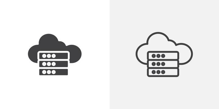 Cloud server icon flat outline in black
