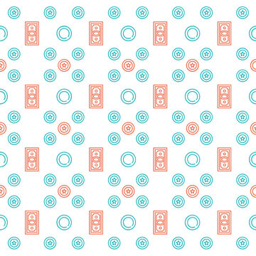 Seamless coin and banknote pattern in small outlines