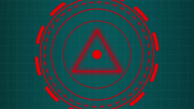 Triangle symbol animation displays geometric outlines on a matrix grid. Vector data coordinates guide triangle. Technological interface consoles use triangle.