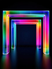 Fototapeta premium Abstract Neon Rainbow Gantry Tunnel With Glowing Colorful Frames