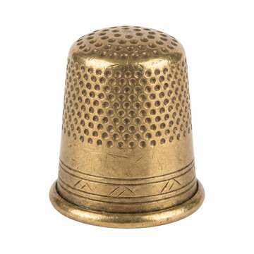 Brass thimble for sewing, isolated on transparent background