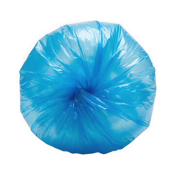 Blue crumpled plastic bag isolated