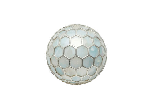 Iridescent mother of pearl hexagon sphere on transparent background