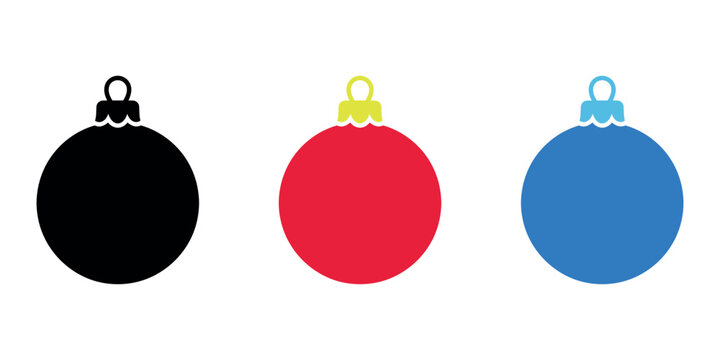 Set of three colorful christmas bauble ornament icon vector illustrations featuring a minimalist and clean graphic design style silhouette