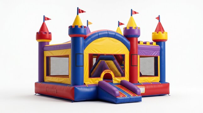 colorful inflatable bounce house castle isolated on white back ground