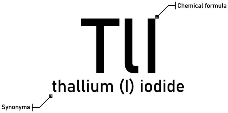 Thallium (I) iodide chemical formula with callout titles