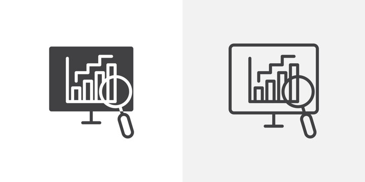 Data Analysing icon flat outline in black