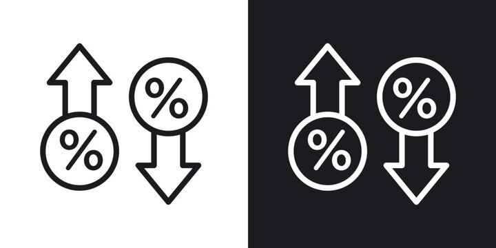 High and Low Percent arrow icon flat outline in black