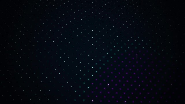 Dark cyberspace matrix background with moving digital glowing dotted grid