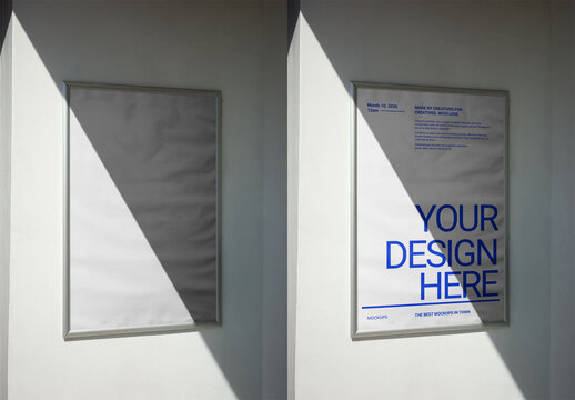 Mockup Of Customizable Framed Poster On Wall, Los Angeles