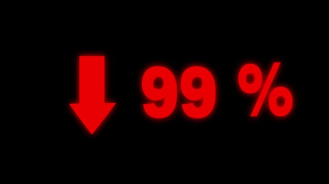 Downward arrow animation displays fifty nine percent completion on dark space. Market decline analytics data routes on arrow. Metrics consoles use downward arrow.