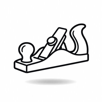Minimal black line art wood plane icon floating over soft shadow on white background