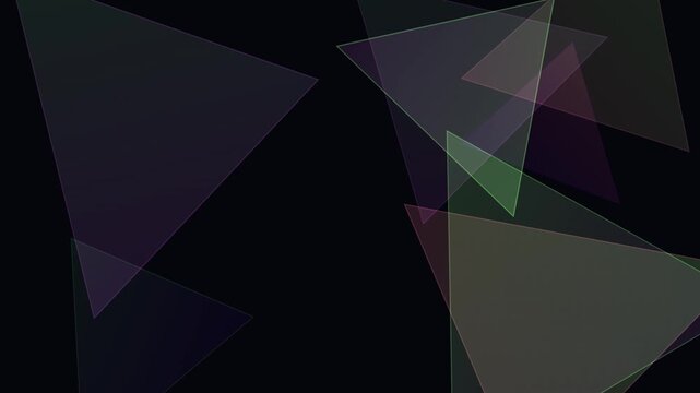 Looping abstract triangles in various colors moving against a dark background