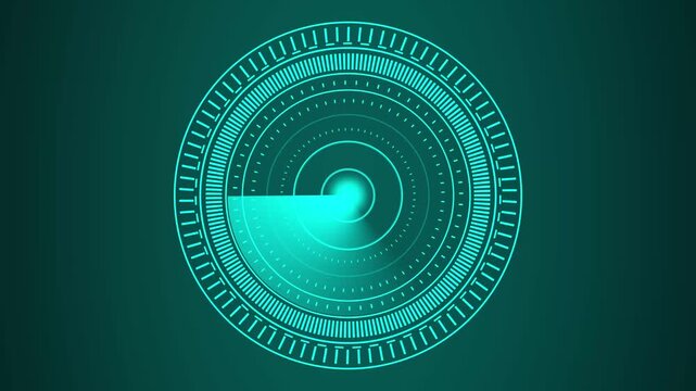 Radar scan animation displays a rotating sector beam across dark. Target tracking data coordinates guide radar scan. Monitoring systems operate with radar scan online.