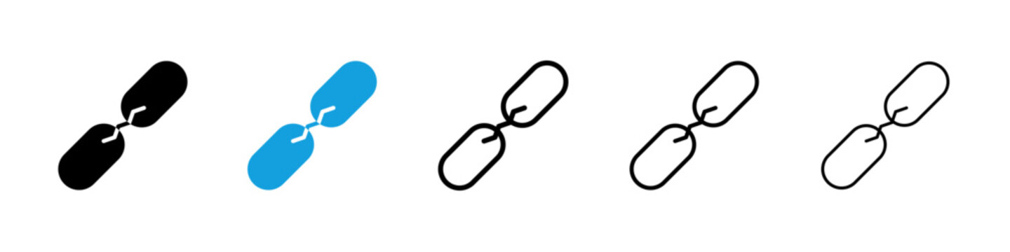 Broken link icon flat outline in black