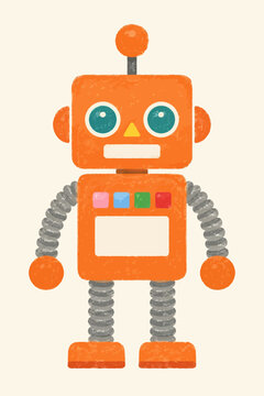 Vibrant Orange Robot Character Illustration