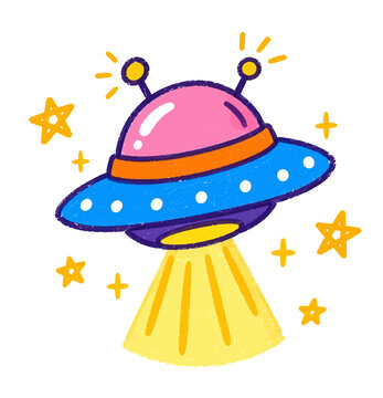 Cute Cartoon UFO Spaceship with Beam