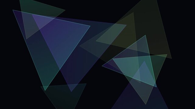 Overlapping translucent triangles create a dark abstract looping background