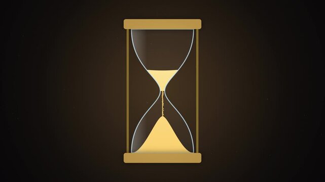 Vintage hourglass animation with falling sand on dark background