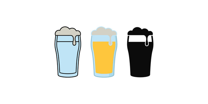 Three beer glasses with foam depicting pale ale lager and dark stout for beverage menu design or bar advertising.