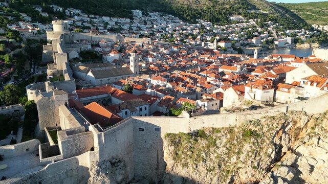 Aerial View Of The Historic Old Town And The Medieval Walls Of Dubrovnik In Croatia.