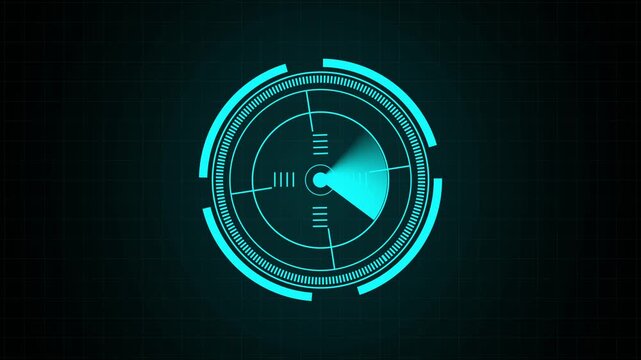Scope reticle animation displays target acquisition data on a dark grid. Optical aiming data coordinates guide reticle. Monitoring consoles use active scope reticle.