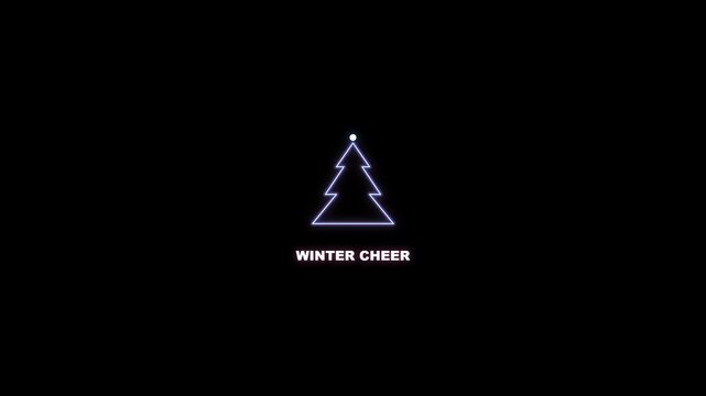 Neon christmas tree icon with winter cheer text