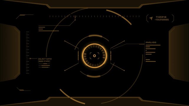 Futuristic sci-fi hud interface animation with yellow digital data graphics and targeting reticle motion clip