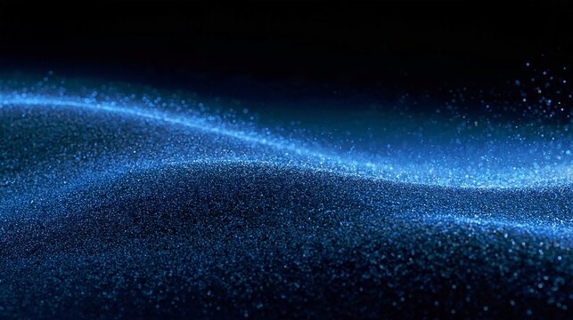 Blue Luminous Glitter Wave with Dark Copy Space