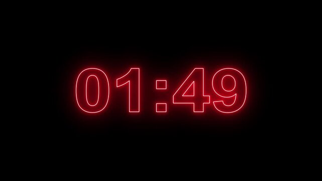 Neon Two Minute Digital Timer. Digital 2 minutes countdown, 2 minute timer countdown animation, seconds on transparent background 120 second countdown timer, Countdown .
