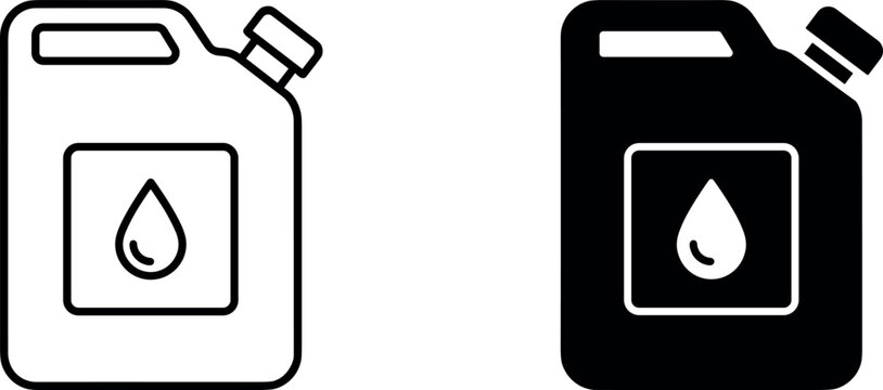 Motor oil canister jerrycan icon set with oil drop symbol outline and black silhouette automotive fluid gallon vector illustration