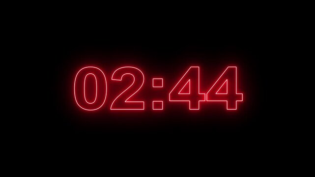Neon 3 Minute Digital Timer. Digital 3 minutes countdown, 3 minute timer countdown animation, seconds on transparent background 180 second countdown timer, Countdown .