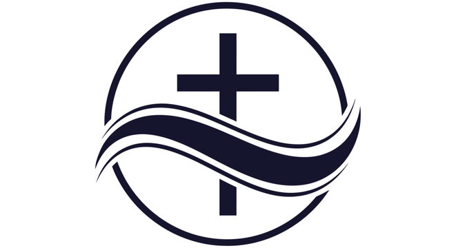 Christian cross within a circular wave design a navy blue vector illustration