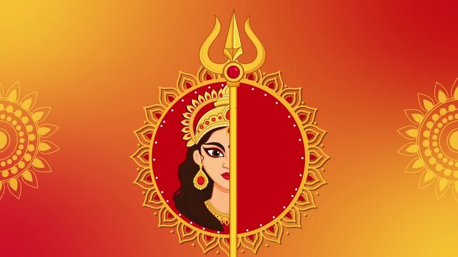 goddess durga with trishul navratri durga puja festival animation