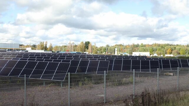 Multiple solar panels positioned at an optimal angle on a sturdy mounting system represent modern renewable infrastructure and environmentally friendly power generation
