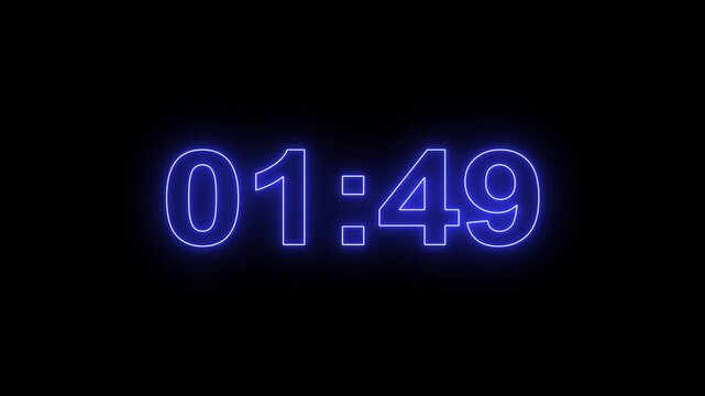 Neon Two Minute Digital Timer. Digital 2 minutes countdown, 2 minute timer countdown animation, seconds on transparent background 120 second countdown timer, Countdown .