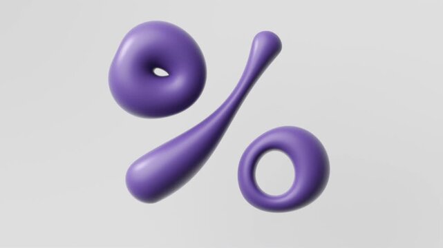 Seamless loop of purple inflated symbols gently pulsing and deforming. Glossy soft forms ripple and morph with smooth playful motion.