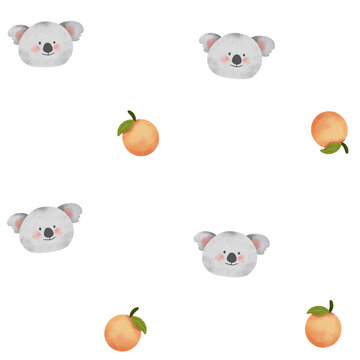 Seamless Pattern Koala Orange Leaf Cute Illustration For Baby Girl
