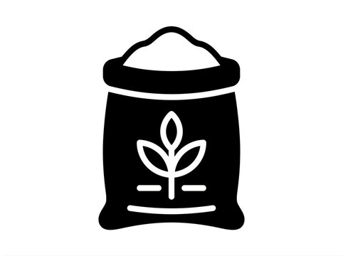Minimalist vector sack icon, agricultural grain bag symbol, farming fertilizer package graphic design