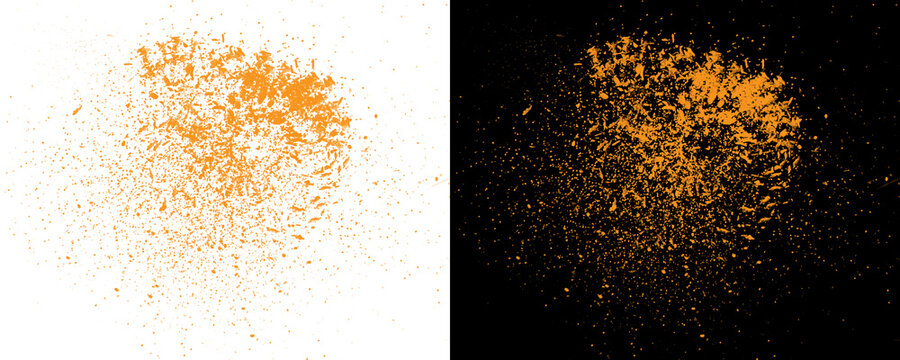 Orange powder explosion isolated on a transparent background