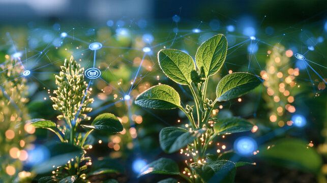 Agriculture tokenization background featuring digital agricultural tokens connected across a blockchain network, tokenized farmland, agricultural commodities, crop tokens, farm