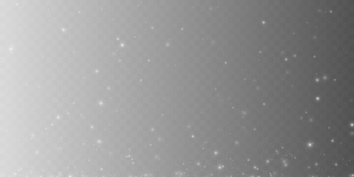 Glowing stardust and sparkling light particles overlay. Shining magic glitter dots on transparent background. Festive vector illustration