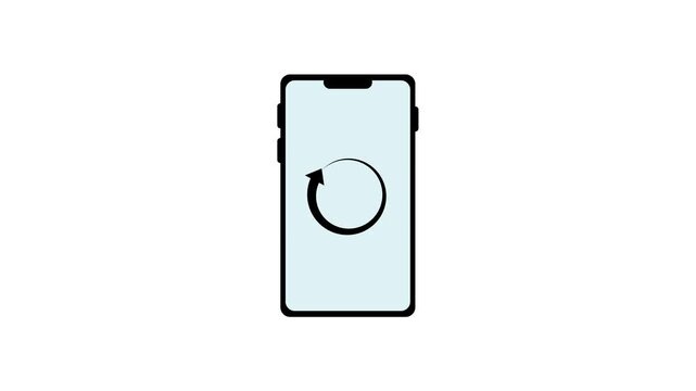 Smartphone icon animation displays a circular refresh reload arrow on dark. Mobile application synchronization data routes on smartphone icon. Devices use mobile icon.