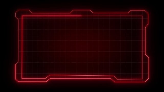HUD frame animation displays a technical screen grid with play buttons. Futuristic interface telemetry coordinates guide HUD frame. Control room consoles use the frame.
