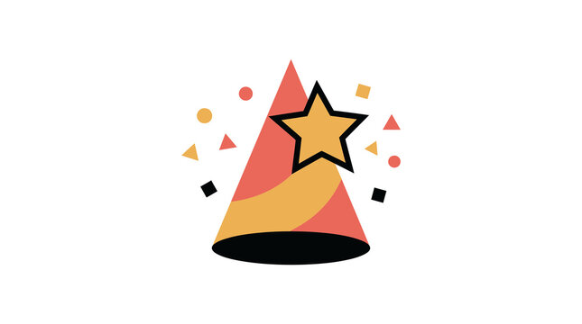 vibrant gradient party hat with star top and colorful confetti celebration vector