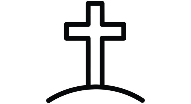 Line art cross with curved base on a white background