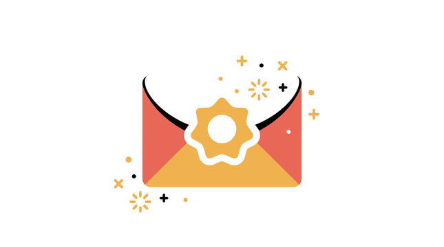 minimalist envelope icon with abstract flower center and geometric plus signs