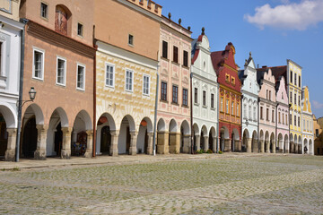 Houses on Zacharias square from Hradec Telc. Historical buildings with rcades. UNESCO World Heritage Site © Radko