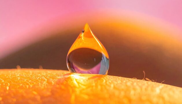 Macro shot of a water droplet on a plant surface.