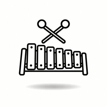 Minimal black line art xylophone icon floating over soft shadow on white background